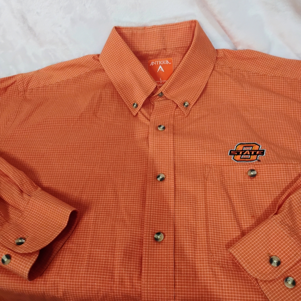 Oklahoma State Cowboys Antigua‎ Long Sleeve Button Shirt Mens Large Orange OSU L